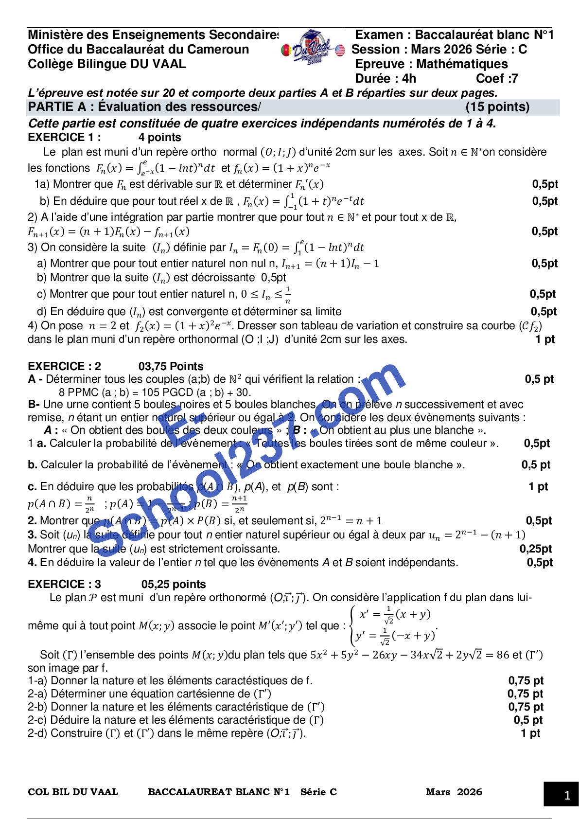 MATHS-TleC-BAC BLANC1- Collège bilingue Duvaal